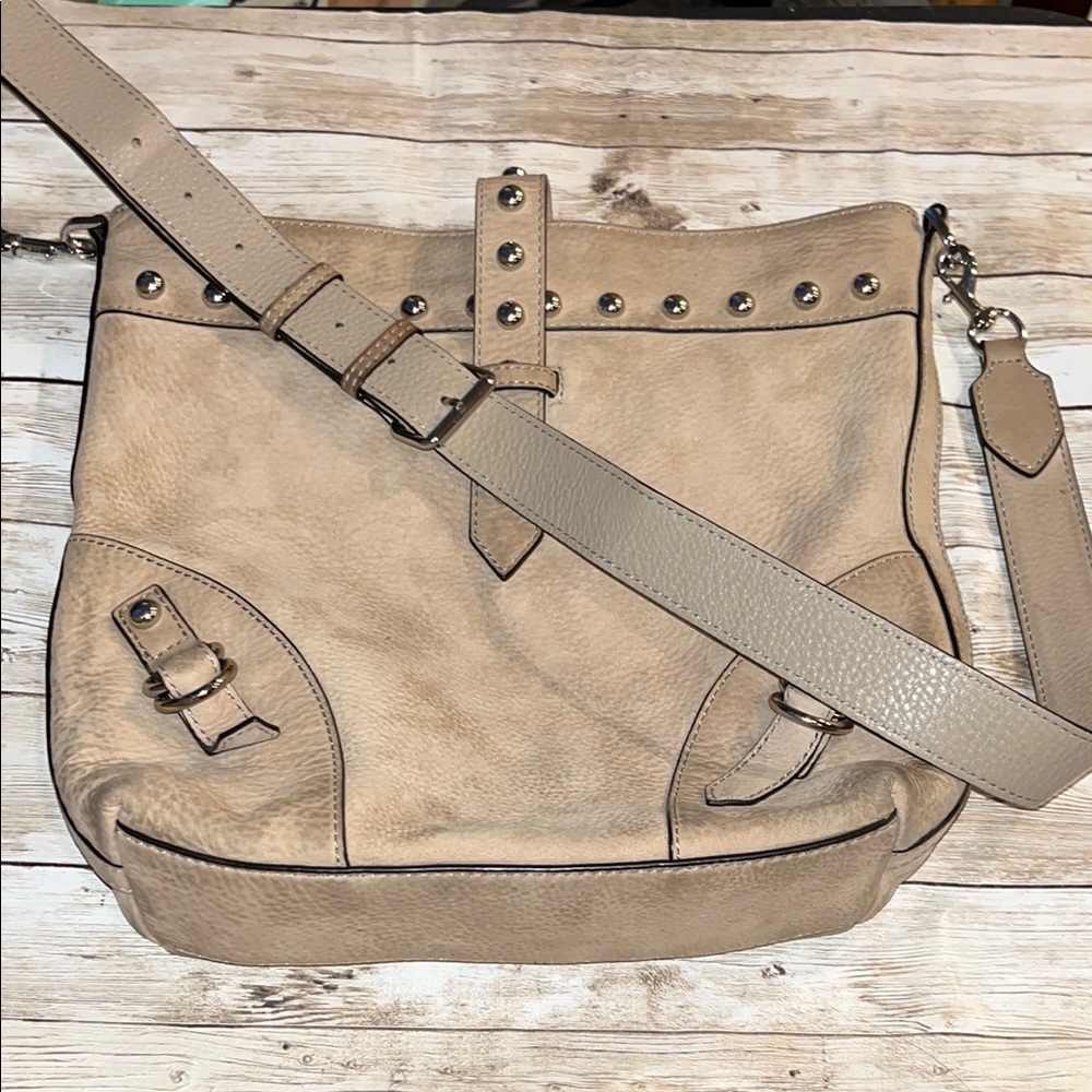 Rebecca Minkoff beige leather crossbody satchel bag